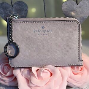 kate spade Soft Pink Saffiano Zip Card Case with Keyring
